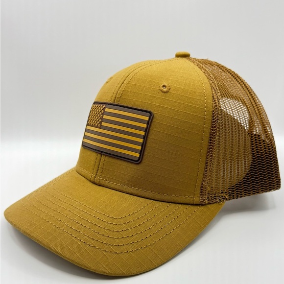 H3SportGear Classic Mustard Gold American Flag Trucker Cap Adjustable - Picture 2 of 9